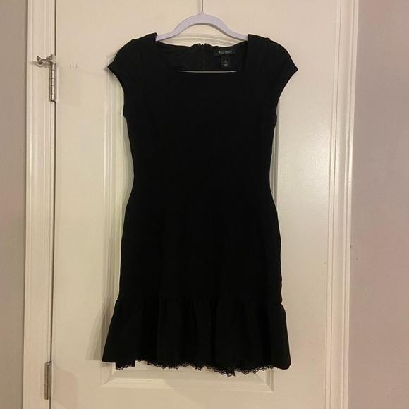 WHITE House Black Market Black Bodycon Mini Dress Women Size 2 Ruffle - Picture 1 of 9